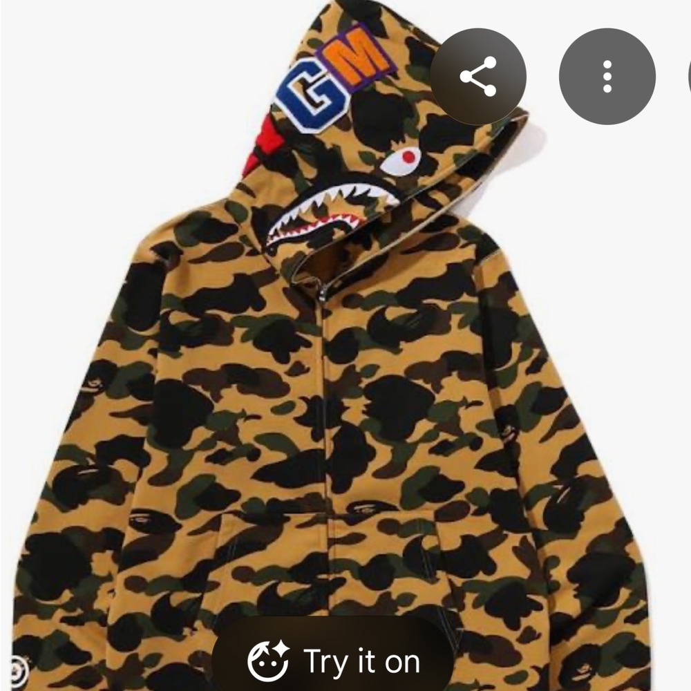 A Bathing Ape BAPE 1st Camo Shark Full Zip Hoodie Small New With Tags